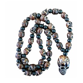 Gifts by Lulee, LLC Santa Muerte Memento Mori Crossbones and Skull Necklace and Bracelet Set Available in Brown or Squash (Brown Set)