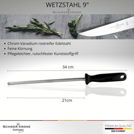 Schwertkrone Sharpening Steel for Professionals Made in Germany from Solingen 34 cm Chrome Vanadium