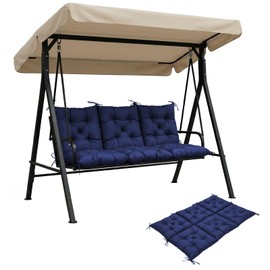 Outdoor Porch Swing Cushion with Backrest, Waterproof 2-3 Seater Replacement Swing Cushion, Thickened Bench Cushion with Ties for Patio Furniture, Porch, Backyard, Garden, Lawn (NavyBlue 60*40in)