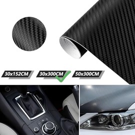 3D Vinilo De Fibra De Carbono Automotriz,Vinil Coche Calefacción,Impermeable,Sin Burbujas,para Interior y Exterior Automóvil,Motocicleta,Manijas,Parachoques,Portátil,Gamepad (30x300CM_Negro)