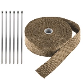 LKRXW Titanium Exhaust Heat Wrap 1" x 16 Feet Motorcycle Exhaust Header Pipe Wrap Fiberglass Heat Shield Tape Car Manifold Insulation Thermal Protection with 6pcs Stainless Ties