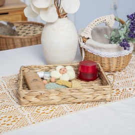 Natural Hyacinth Storage Basket for Organizing, Serving Tray Rectangular with Handles,11-¼"L x 8"W x 2.15"H for Coffee Table, Decorative