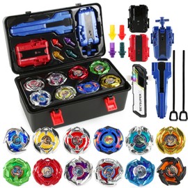 X Battling Top Set, Burst Gyro Toys 12 X Spinning Tops 3 Launchers Combat Battling Game with Portable Storage Box Gift for Kids Children Boys 0670