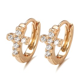 CZ Cross Rose Gold Plated Small Hoop Earrings for Women Cubic Zirconia Hypoallergenic Faith Huggie Hoops Cartilage Piercing Earring Birthday Christmas Jewelry 9mm Inner