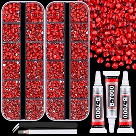 TINKRSTUFF 12100Pcs Red Rhinestones for Crafting with 3Pcs 10ml B7000 Jewelry Glue, 2 Boxes Flatback Crystals Diomand for Bedazzling Crafts DIY Nail Art Makeup，Resin Gems for Clothing Shoes