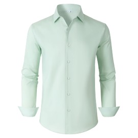 BBIBBI sage Green Shirt Men Wrinkle-Resistant Basic Long-Sleeves Dress Shirts for Wedding Stretch Tapered Modern Nice Fashion Office Dressy Clothing Light Green Size XXL