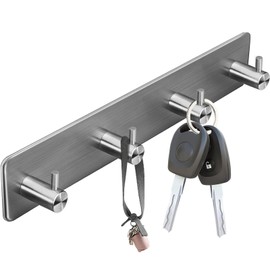 Ganchos de pared autoadhesivos de acero inoxidable de 6 piezas, ganchos de metal para colgar ropa, abrigo, toalla, llaves, bolsos, hogar, cocina, baño (negro)