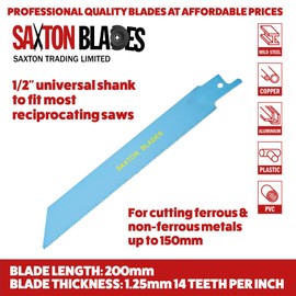 10x Saxton 200mm Heavy Duty Reciprocating Sabre Saw Metal Blades R825BF fits Bosch, Dewalt, Makita etc