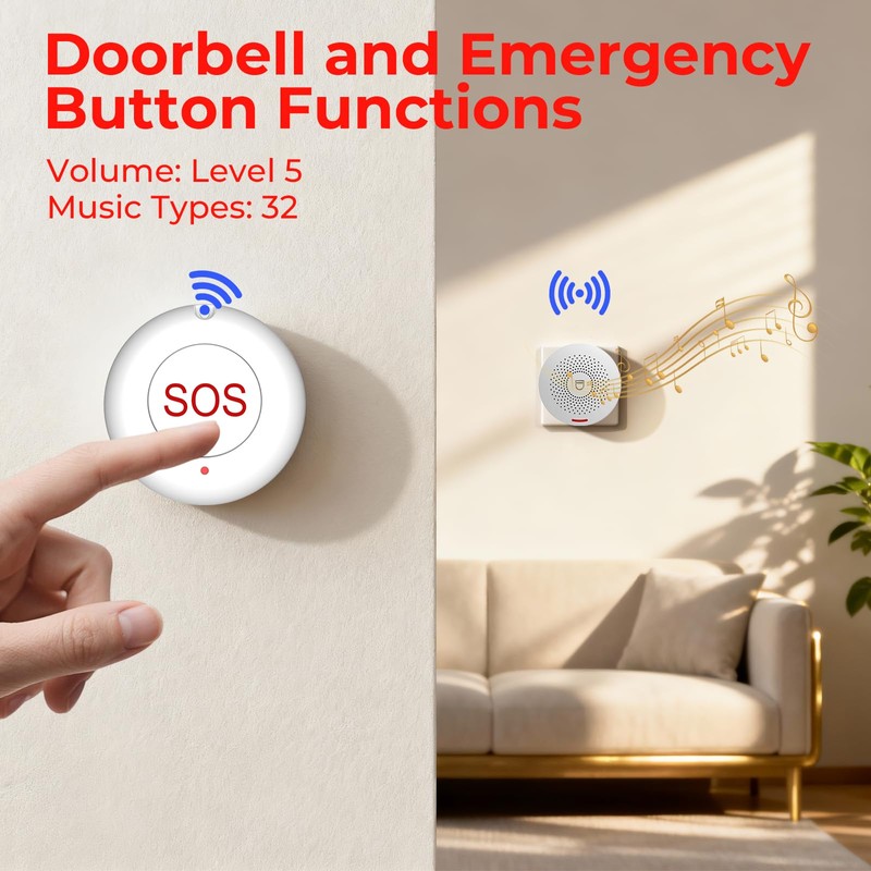 Hapippofa Caregiver Call Button WiFi Elderly Alert Call Button Life