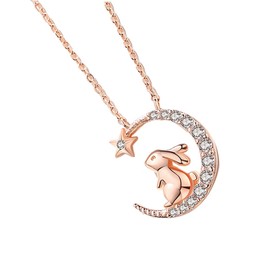 SHOWERORO Chic Moon Necklace Rhinestone Bunny Necklace Fashionable and Unique for Women