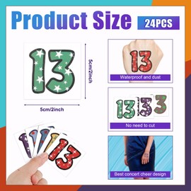 24pcs Number 13 Hand Tattoo, Temporary Tattoos Stickers 13 Tattoos Stickers Concert Accessories for Girl Women Concert Fans Rave Accessories(Classic Style)