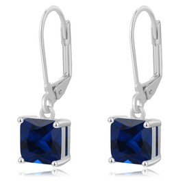 IUITY Leverback Dangle Earrings for Women Hypoallergenic, 14K White Gold Navy Blue Cubic Zirconia Earrings Lightweight Square-cut Diamond Drop Earrings Jewelry Gift for Wedding, 8mm