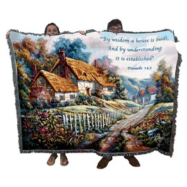 Pure Country Weavers Clospie Village Garden Blanket - Scriptures - Proverbs 24:3 - Religious Gift Tapestry Throw Woven from Cotton - Made in The USA (72x54)