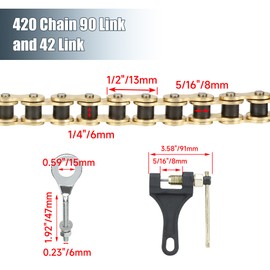 CILOYU 420 Gold Chain for Coleman Mini Bike CT200U CT200U-EX BT200X Baja Warrior Massimo MB200 MB165 Predator 212 196cc 200cc 6.5hp Engine Powersports Parts with 42 and 90 Links 420 Sprocket 10T