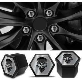 Biomar Labs Set of 20 Car Wheel Nut Caps Screw Cover 19mm Universal with Removal Tool Black Silver Skull LC 21