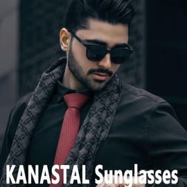 KANASTAL Black Sunglasses Mens Polarised Womens Dark Black Square Ladies Retro Spring Vintage Driving Fishing UV400 Protection - Glossy Black frame Black Lens