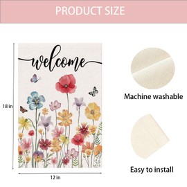 Welcome Garden Flag, 12x18 Inch Double Sided Floral Outdoor Flag, Outside Yard Flag Decorations for Home