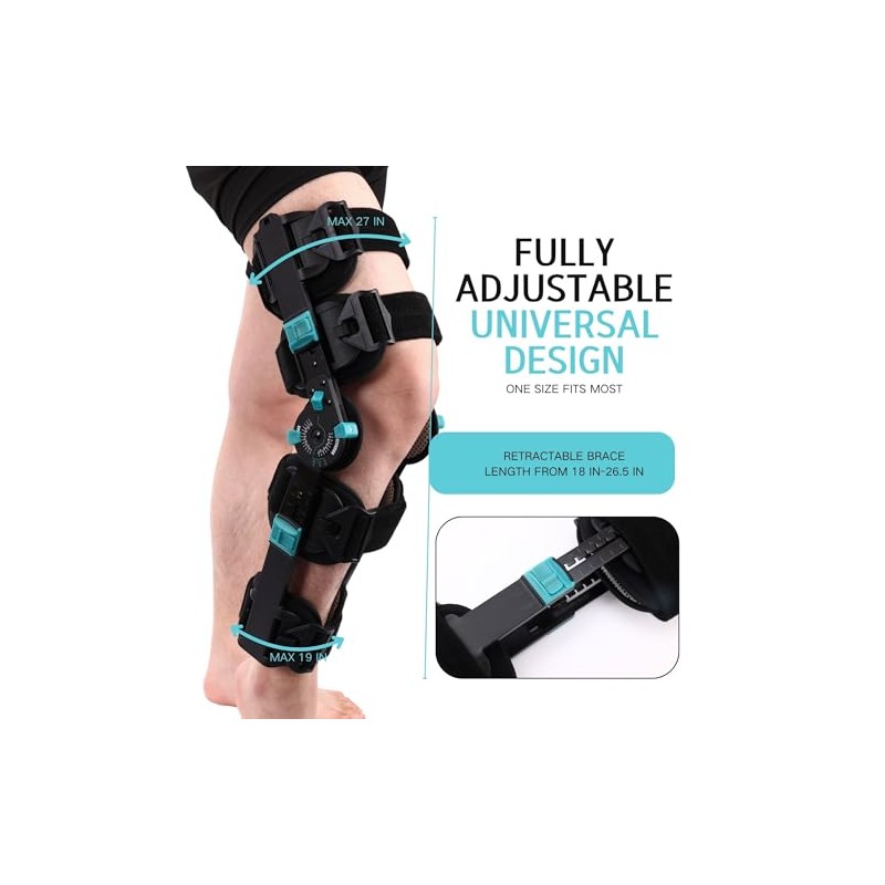 Hinged Rom Knee Brace, Adjustable Post Op Knee Immobilizer for