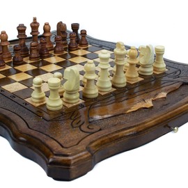 Handmade 3 in 1 Walnut Wood Chess Set 11.8 inch - Backgammon, Checkers - High Detail Unique Board Game from Armenia Europe (11.8 inch)