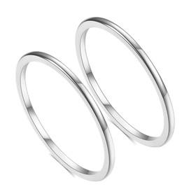 VQYSKO 2PCS 1mm/2mm/3mm14K Gold Filled Rings Stacking Rings for Women Stackable Thin Silver/Gold/Black Ring Plain Statement Band Comfort Fit, Size 3-10 (Silver-1MM-2PCS, 4)