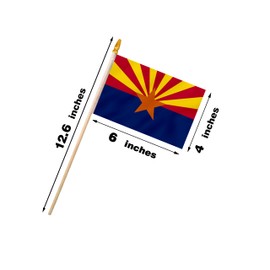 Arizona State Handheld Stick Flag 4x6 Inch 12 Pack Small Mini AZ Flag On Wooden Stick For Patriotic Festival Events Party Decoration (AZ, 4X6 In)