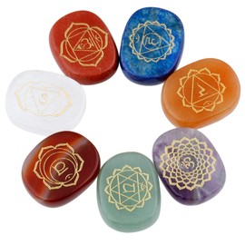 mookaitedecor Chakra Stones Set Engraved Polished Reiki Chakras Healing Stones Palm Stones for Reiki Balancing
