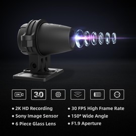 HFK HM603 Motorcycle Camera Front Rear, 2K Camera for Motorcycle Dash Cam, 150° Wide Angle, Night Vision, IP67 Waterproof (Camera with Long Wire 2.9M)