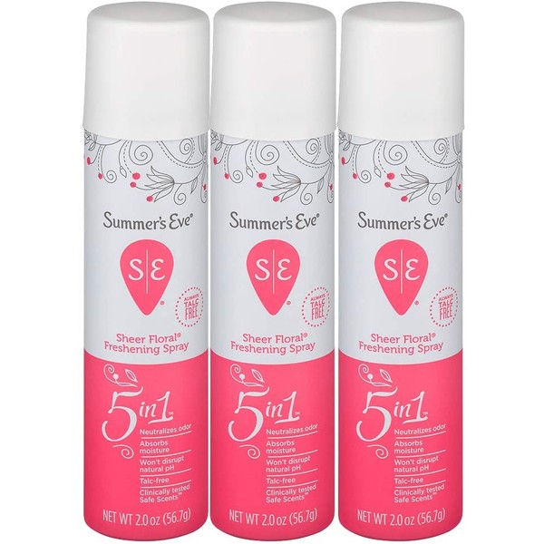Summer's Eve Freshening Spray, Sheer Floral, pH Balanced, Dermatologist & Gynecologist Tested, 2 Ounce, Pack of 3