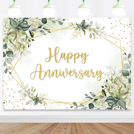 Mocsicka 7x5ft Anniversary Backdrop Large Greenery Happy Anniversary Family Memorial Day 25th 30th 40th 50th Day Party Decorations Timeless Love Wedding Decorations