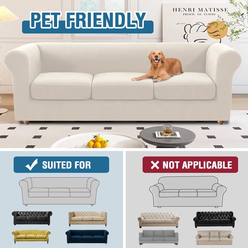 H.VERSAILTEX 4 Piece Stretch Chesterfield Sofa Slipcovers for 3 Seat