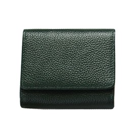 [Convenient for Life] Women's Bifold Wallet, Genuine Leather, Small, Thin, Coin Through, Box-Shaped Coin Purse, Bi-fold Wallet, Compact, Left-Handed, Right-Handed, green