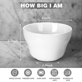Patelai 8 oz Porcelain Soup Cups Small White Dessert Bowls Broth Dip Cups for Ice Cream Dipping Sauce Bouillon Soups Side Dishes Salads Cereal Rice, Microwave and Dishwasher Safe(12 Pcs)