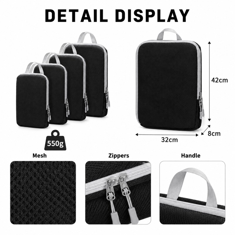 4 Packs Compression Packing Cubes for Travel - Expandable Luggage