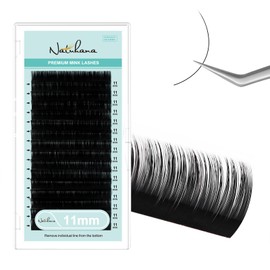 NATUHANA Round Eyelash Extensions 0.07mm C Curl Russian Classic Lash 11mm Single Size Tray False Lashes Supplies,Classic Individual Lash Extensions 12Rows/Case Matte Black (11mm, black;0.07 C)