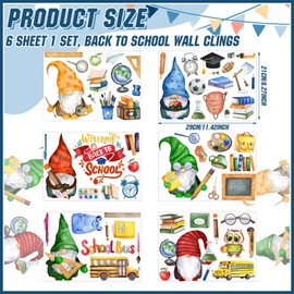 65 Pcs Back to School Wall Clings 6 Sheets Watercolor Stickers Decorations Gnome Owl School Bus Wall Decals First Day of School Stickers Party Supplies for Classroom Decorations