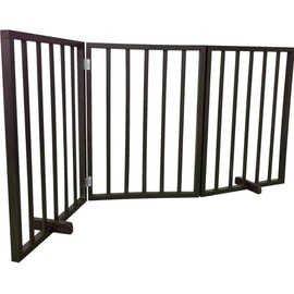 Oakestry WFPGB3 54-Inch Freestanding 3 Panel Folding Wood Pet Gate Brown Indoor Safety Barrier for Dogs and Small Pets