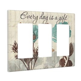 Vintage Farmhouse Teal Tulip Floral Flowers Triple Rocker Light Switch Plates Outlet Covers Retro Decorative 3 Gang Wall Plate Electrical Switchplate Faceplate for Bathroom Home Decor Accessories