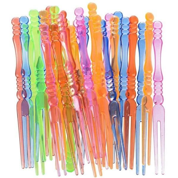 75 Disposable 4" Plastic Fruit Forks Picks, Forks Bistro Cocktail Forks Tasting Appetizer Forks, Multicolor