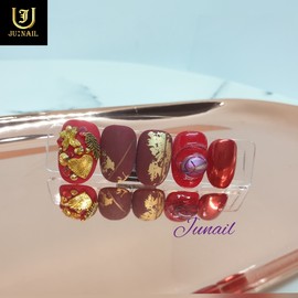 Charming burgundy handmade nail tips - Long nose pin / 매력버건디 수제네일팁 - 롱코핀