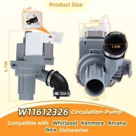 Upgraded W11612326 Dishwasher Circulation Pump Compatible with Ikea Amana Kenmore Whirlpool, Replacement Part W10805386 W10879262 W11521435 4978305 AP7193729 PS16744934 EAP16744934
