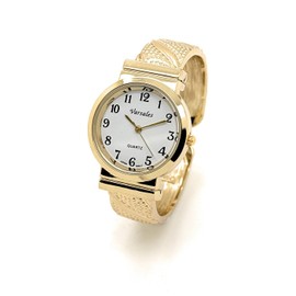 VERSALES Ladies Round Small Studs Elegant Metal Large Bangle Cuff Fashion Watch Easy Reader Dial Varsales (Silver)