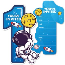Opomzk Outer Space 1st Birthday Party Invitations with Envelopes, 20 Set Cute Astronaut One Shaped Invitations Cards First Birthday Party Invites Supplies Favors for Boys Kids, Double-Sided