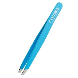 Remos Eyebrow Tweezers Stainless Steel 9 cm with Slanted Tip Coloured Coated Blue