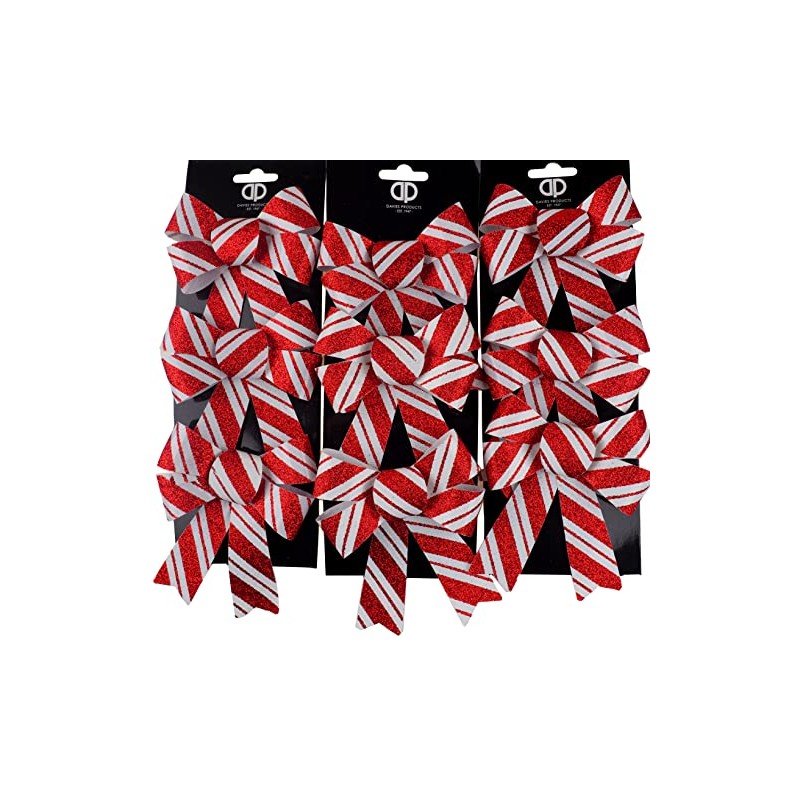 BWG Red White Stripe Candy Cane Christmas Tree Bow Decorations