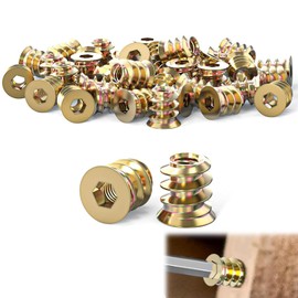 Soiftra Pack of 40 Wooden Screw Nuts, Threaded Insert Nuts, M4 x 10 mm, Screw Sockets, Galvanised Hexagon Sockets, Threaded Wood Inserts, Screw Sleeves for Wooden Furniture, Shelves, Garden Furniture