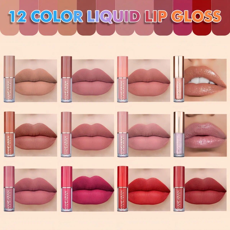 Labial Mate Handaiyan Paleta X12 Colores Larga Duración Pack