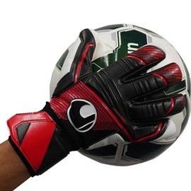 uhlsport Game Soccer GK Keeper Gloves Powerline Super Soft Half Negative 1011308 01 9 Black x Red x White