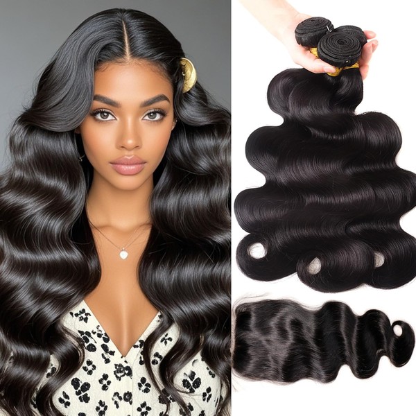 Human Hair Bundles with Closure - Body Wave Bundles with