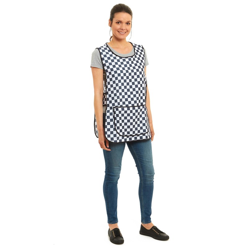 Ladies Check Design With Piping Tabard Apron Overalls Front Pocket