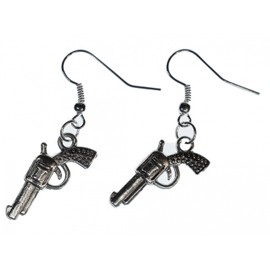 Miniblings Cowboy Revolver Colt Earrings – Handmade Fashion Jewellery I Western Riding Pistol Silver – Earrings Silver-Plated, Metal, No Gemstone